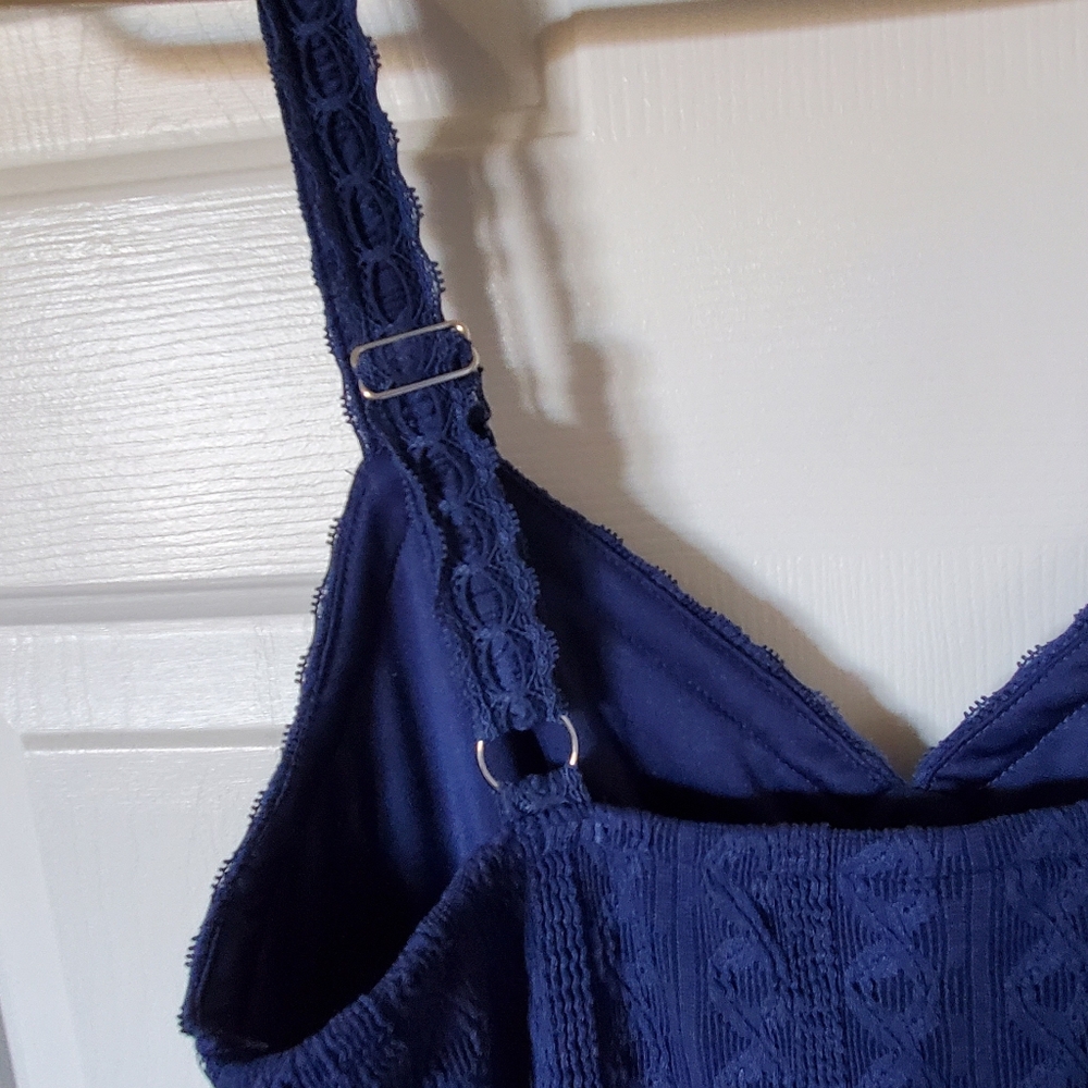 No Boundaries NOBO Dress M 8/10 Cable Knit Lined Navy Lace Trimmed Mini New - Picture 3 of 7
